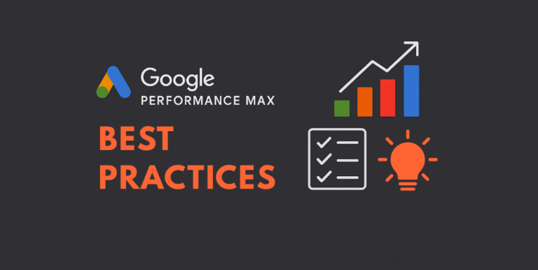 PMax Best Practices Decorative Header Image with Google Logo, Graph and lightbulb